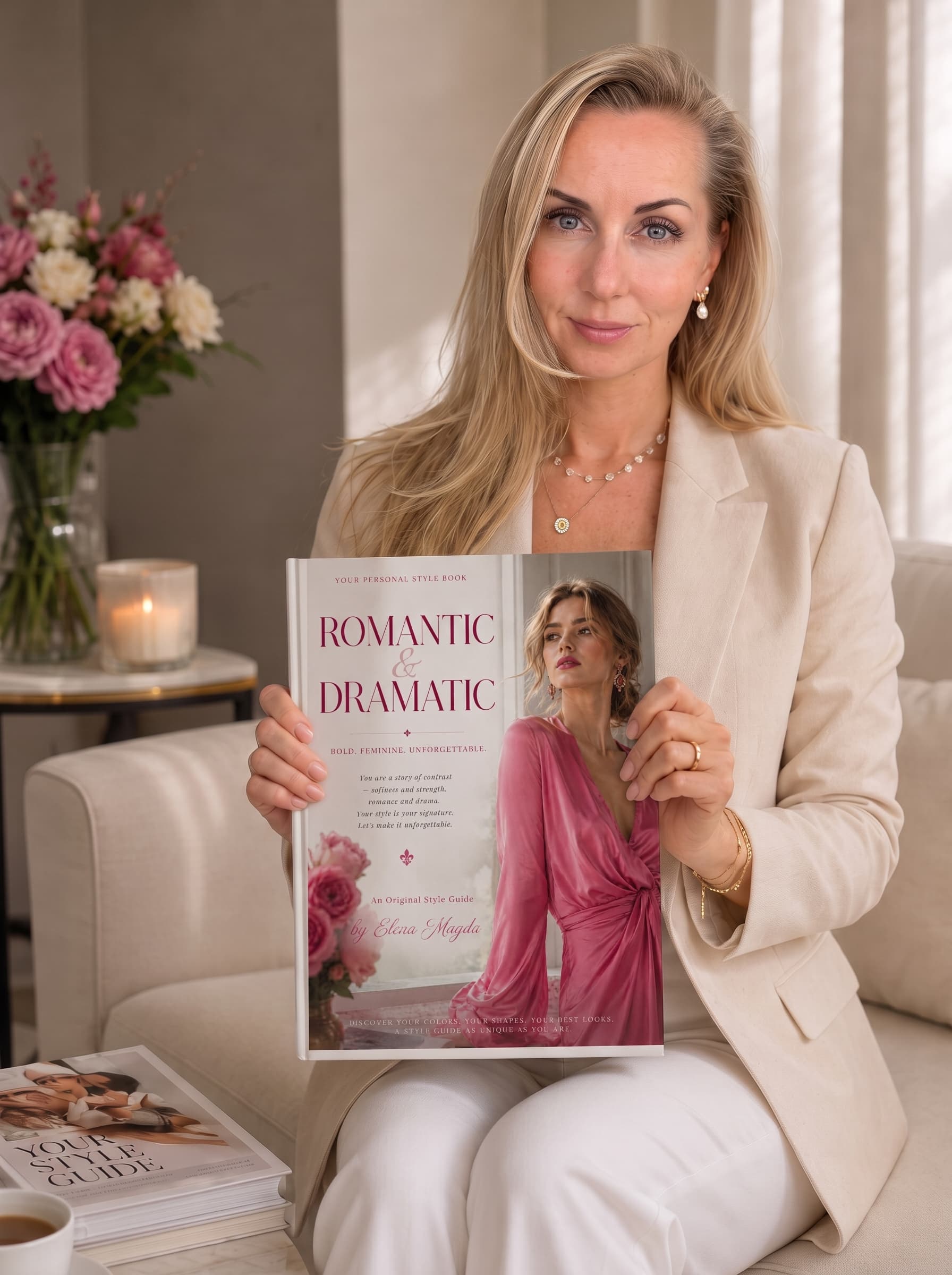 Elena Magda holding her personal style magazine