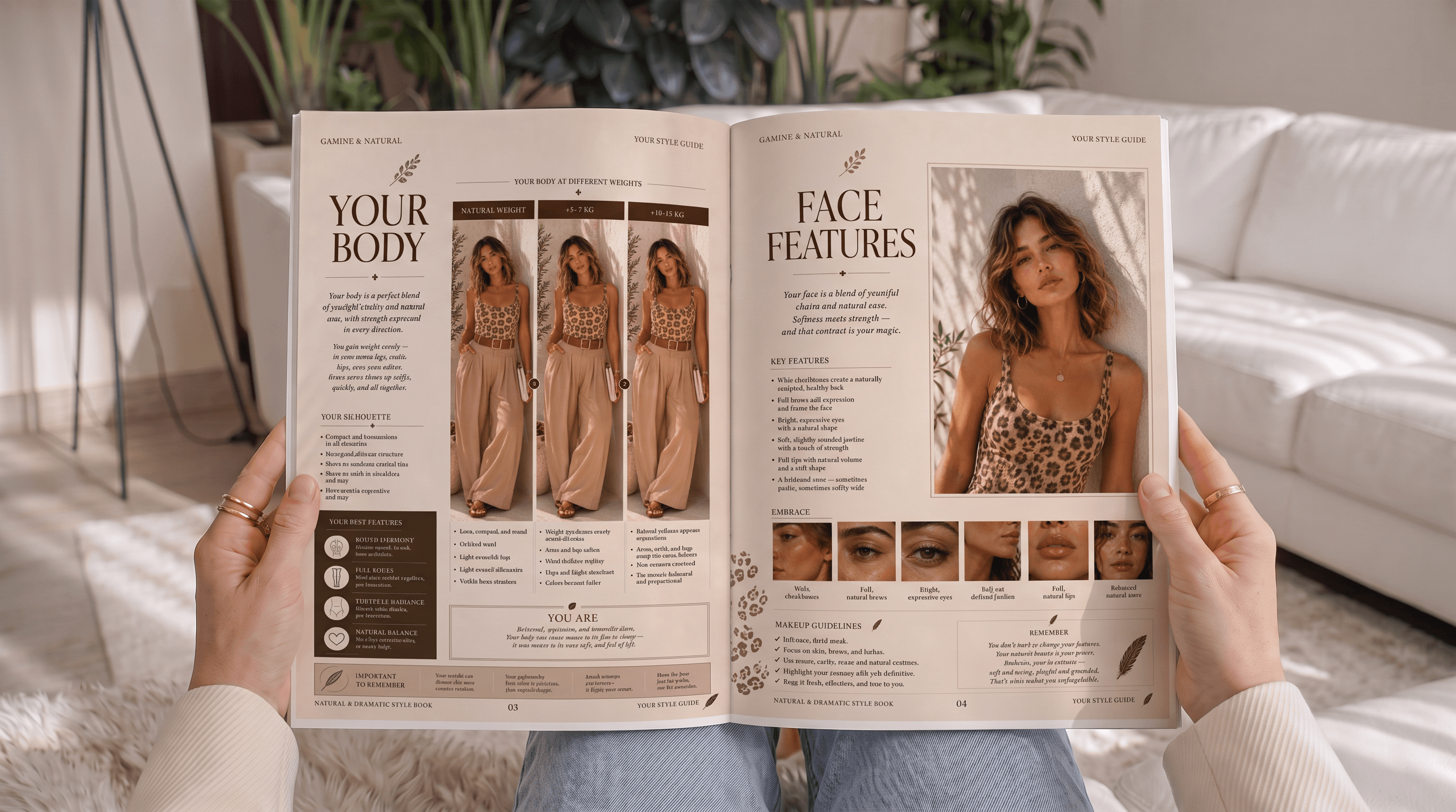 Magazine spread showing body shape and face feature guidance