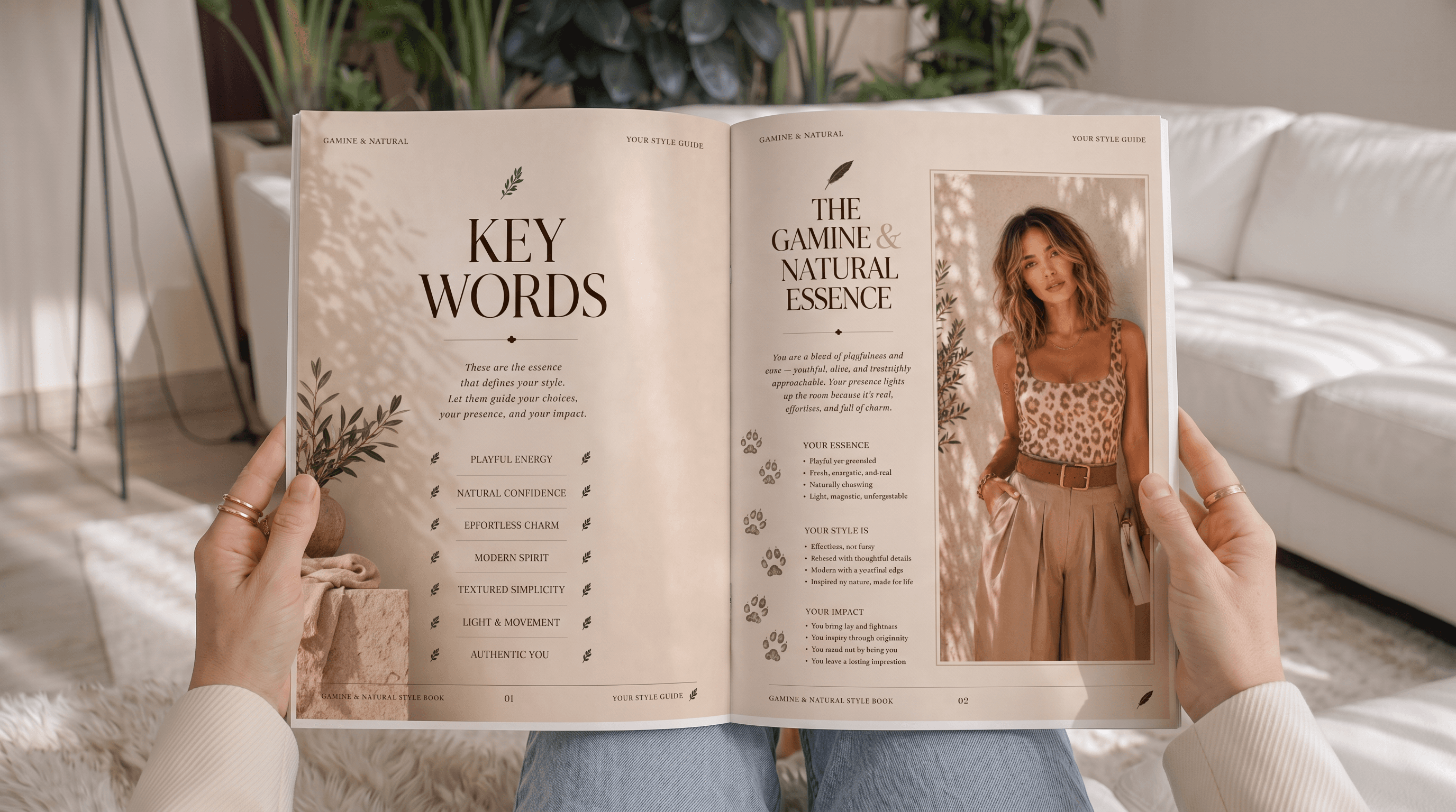 Magazine spread showing the Gamine & Natural style essence