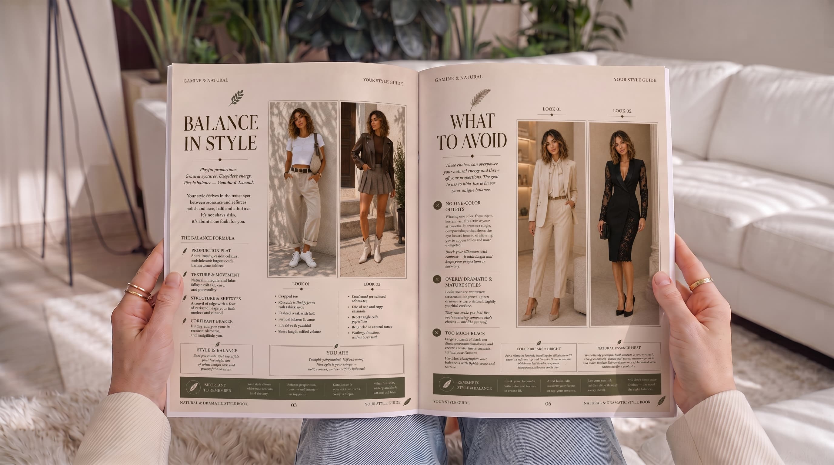 Magazine spread showing balance in style and looks to avoid